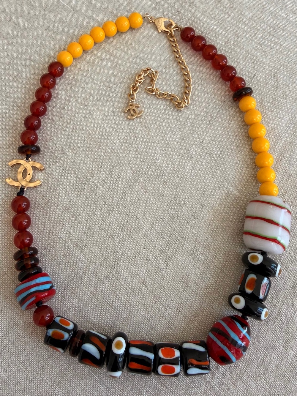 ♥️CHANEL Multicolor Beaded Necklace with Gold CC Charm♥️ - Picture 6 of 8